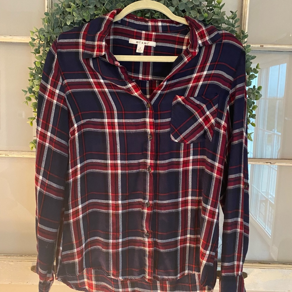 Miami Blue and Red Plaid Top